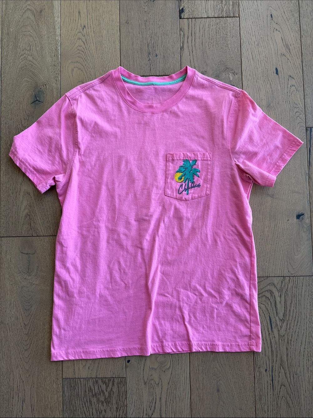 chubbies Pink Pocket Tee with Palm & Sun Graphic Sky’s Out Thigh’s Out